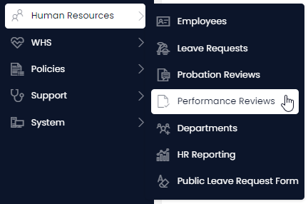 A screenshot that shows how to navigate Performance Review using the sidebar